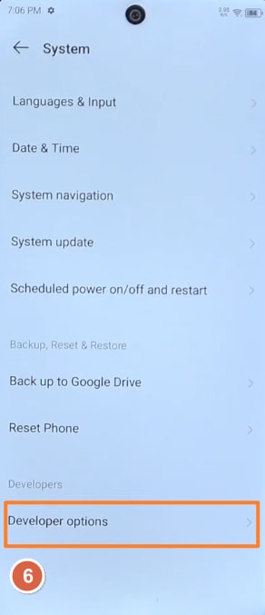 Tap Developer options on Itel phone