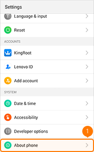 Tap About phone on Lenovo device
