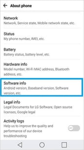 Tap Software info on LG phone