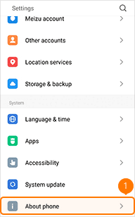 Tap About phone on Meizu phone