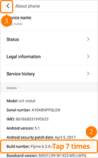 Tap Build number 7 times on Meizu phone