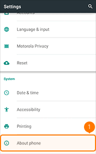 Tap About phone on Motorola phone