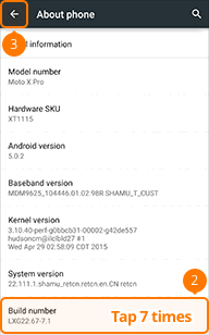 Tap Build number 7 times on Motorola phone