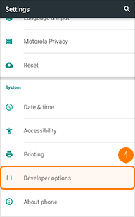 Tap Developer options on Motorola phone