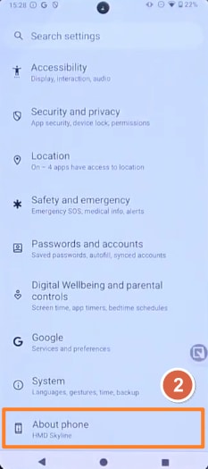 Tap About phone on Nokia or HMD phone