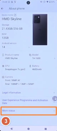 Tap More status on Nokia or HMD phone
