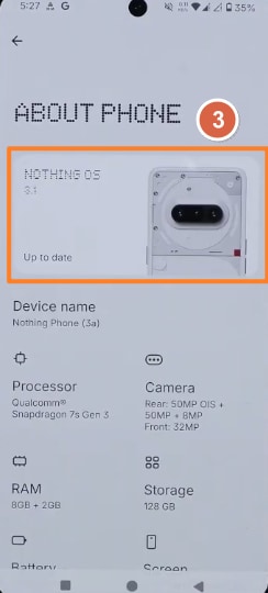Tap the Nothing OS card
