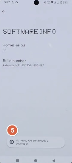 Developer options enabled on Nothing Phone
