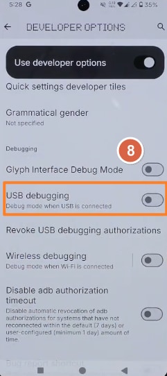 Turn on Use developer options on Nothing Phone