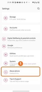Tap About phone on OnePlus OxygenOS