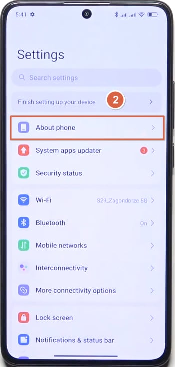 Tap About phone on POCO phone