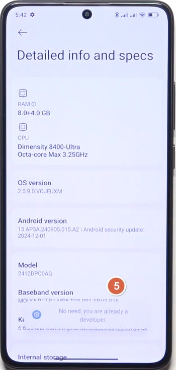 Developer options enabled on POCO phone