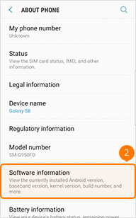 Tap Software information on Samsung Galaxy