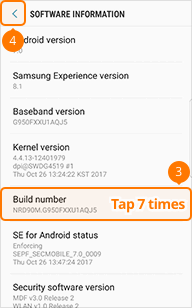 Tap Build number 7 times on Samsung Galaxy