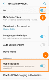 Turn on USB debugging on Samsung Galaxy