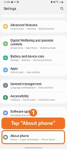 Tap About phone on Samsung One UI 3