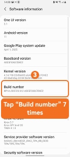 Tap Build number 7 times on Samsung One UI 3