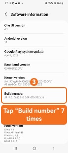 Tap Build number 7 times on Samsung One UI 4 or 5