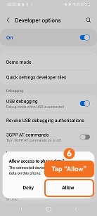 Tap Allow for USB debugging on Samsung One UI 4 or 5