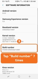 Tap Build number 7 times on older Samsung Galaxy models