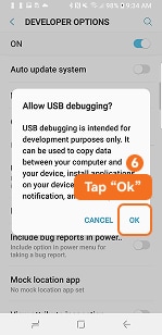 Tap OK to allow USB debugging on older Samsung Galaxy models