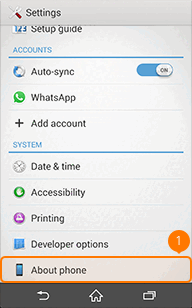Tap About phone on Sony Xperia
