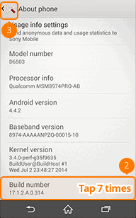 Tap Build number 7 times on Sony Xperia