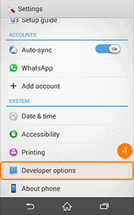 Tap Developer options on Sony Xperia