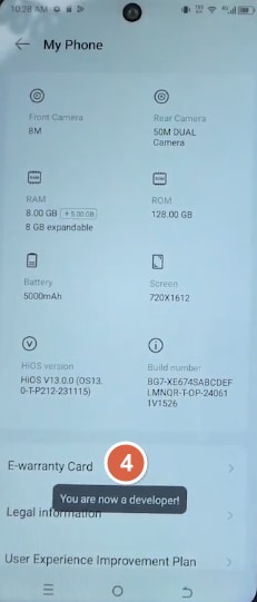 Developer options enabled on Tecno phone