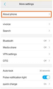 Tap About phone on older Vivo phone