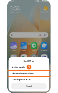 Select File Transfer Android Auto on Xiaomi HyperOS