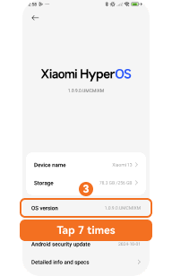 Tap OS version 7 times on Xiaomi HyperOS