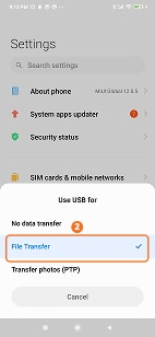 Select File Transfer on Xiaomi MIUI