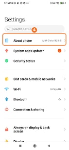 Tap About phone on Xiaomi MIUI