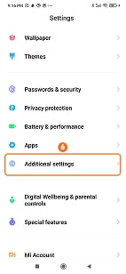 Tap Additional settings on Xiaomi MIUI