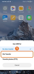 Select File Transfer on Redmi phone