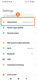 Tap About phone on Redmi phone