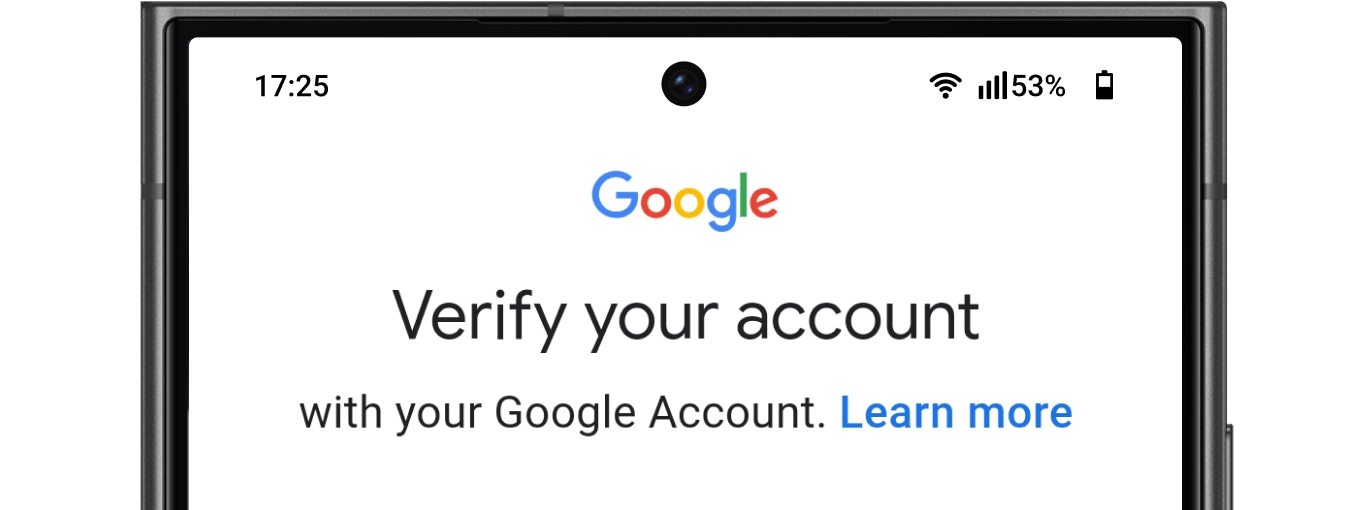 Google account verification screen