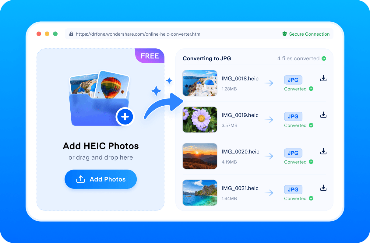 Dr.Fone Online HEIC Converter batch conversion interface