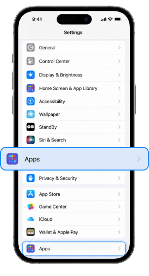 Scroll down and tap Apps