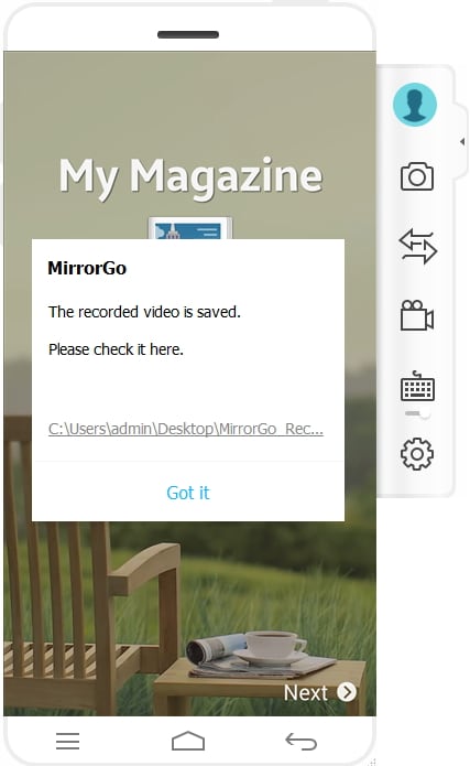  Schermopname van Android screen met MirrorGo