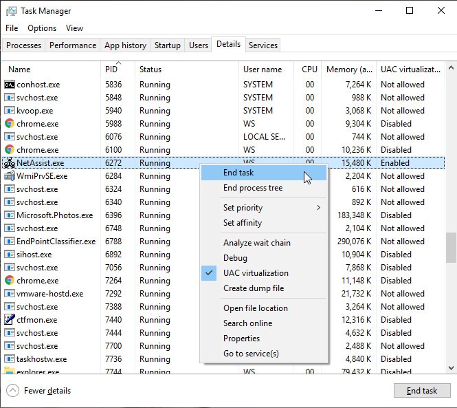 end the task in task manager