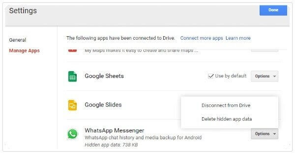 حذف نسخة Whatsapp الاحتياطية من Google Drive