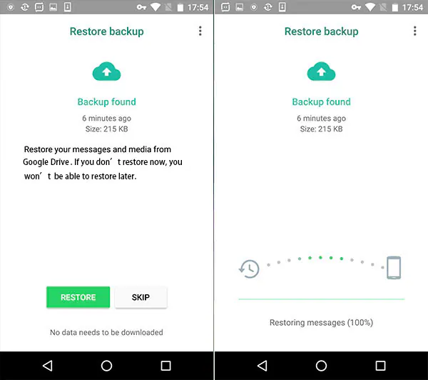 restaurar um backup de mensagens do WhatsApp