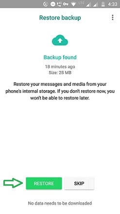 restore whatsapp messages on android