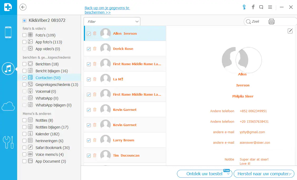 herstel iPhone contacten