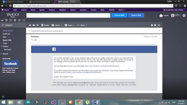 receive email from facebook