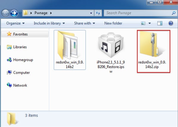 Extract the RedSn0w zip file