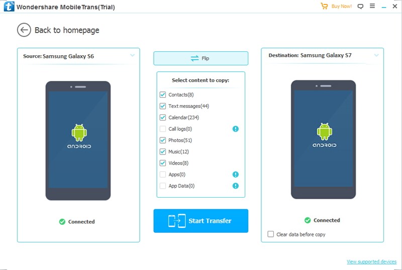 start to transfer files from Galaxy s6 to S7