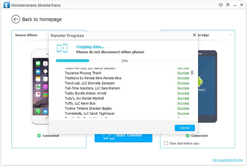 start to transfer SMS from iPhone to Android